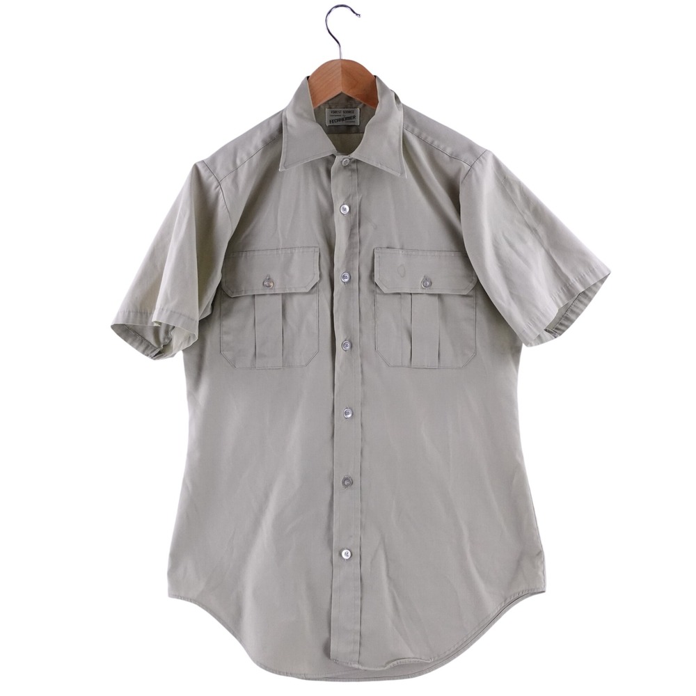 Vintage 70s Fechheimer Men Small Forest Service Uniform Shirt Khaki Short Sleeve